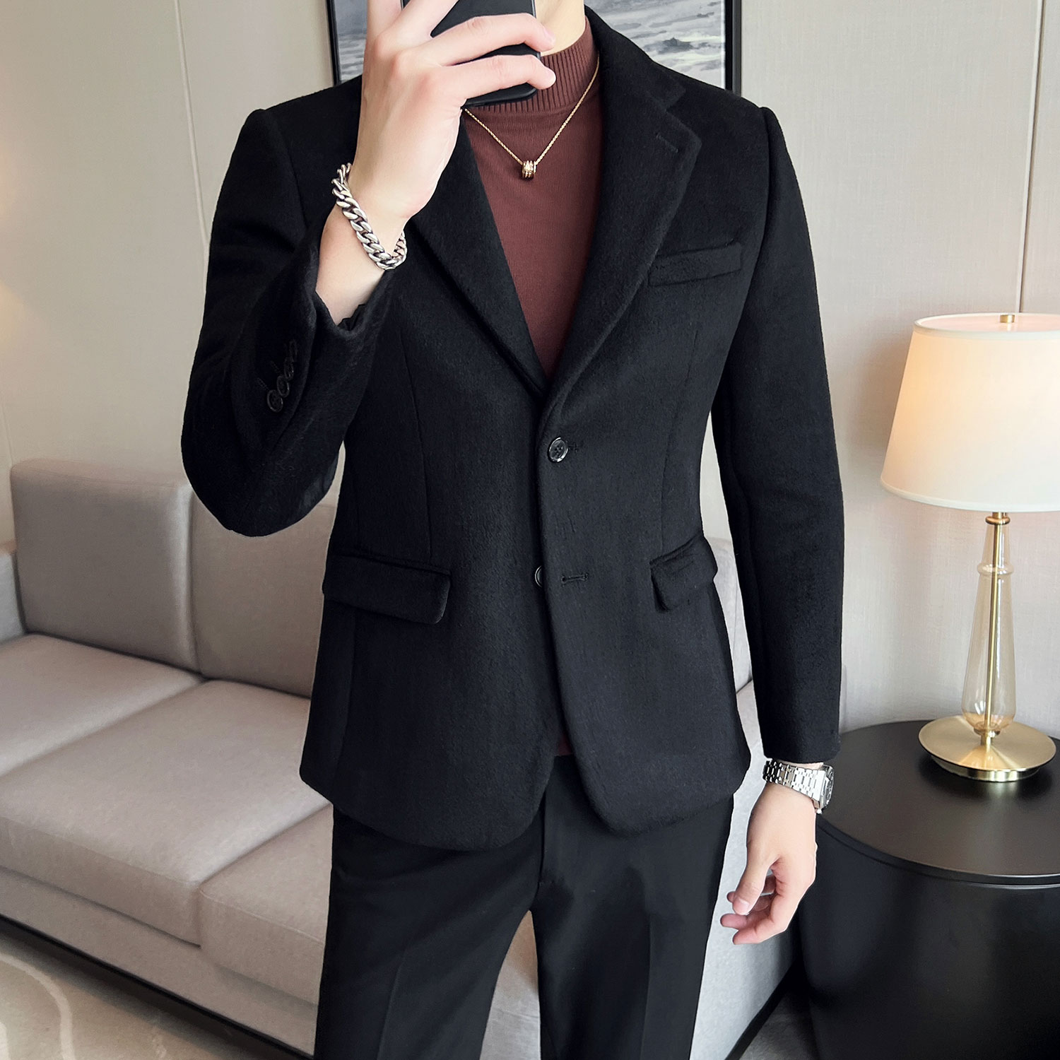 百搭款加厚羊毛面料修身双扣休闲西服御寒羊毛西装DXZ911/P190,男装西服套装,电商A428