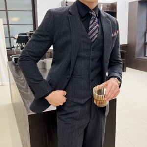 秋冬加厚御寒西装套装柔软羊毛呢料两扣西服套装 SJT316/P330图片