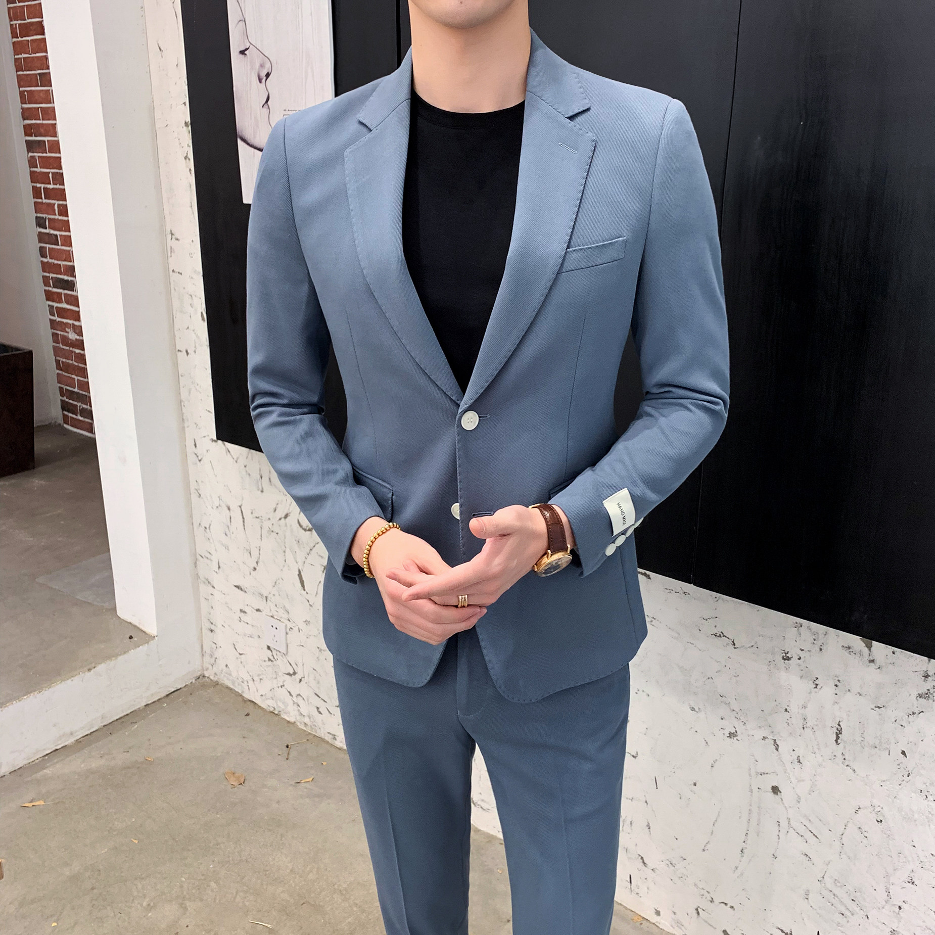 春夏清爽两件套西服套装男士修身休闲橄榄绿套装XZ213/P240,男装西服套装,电商A428
