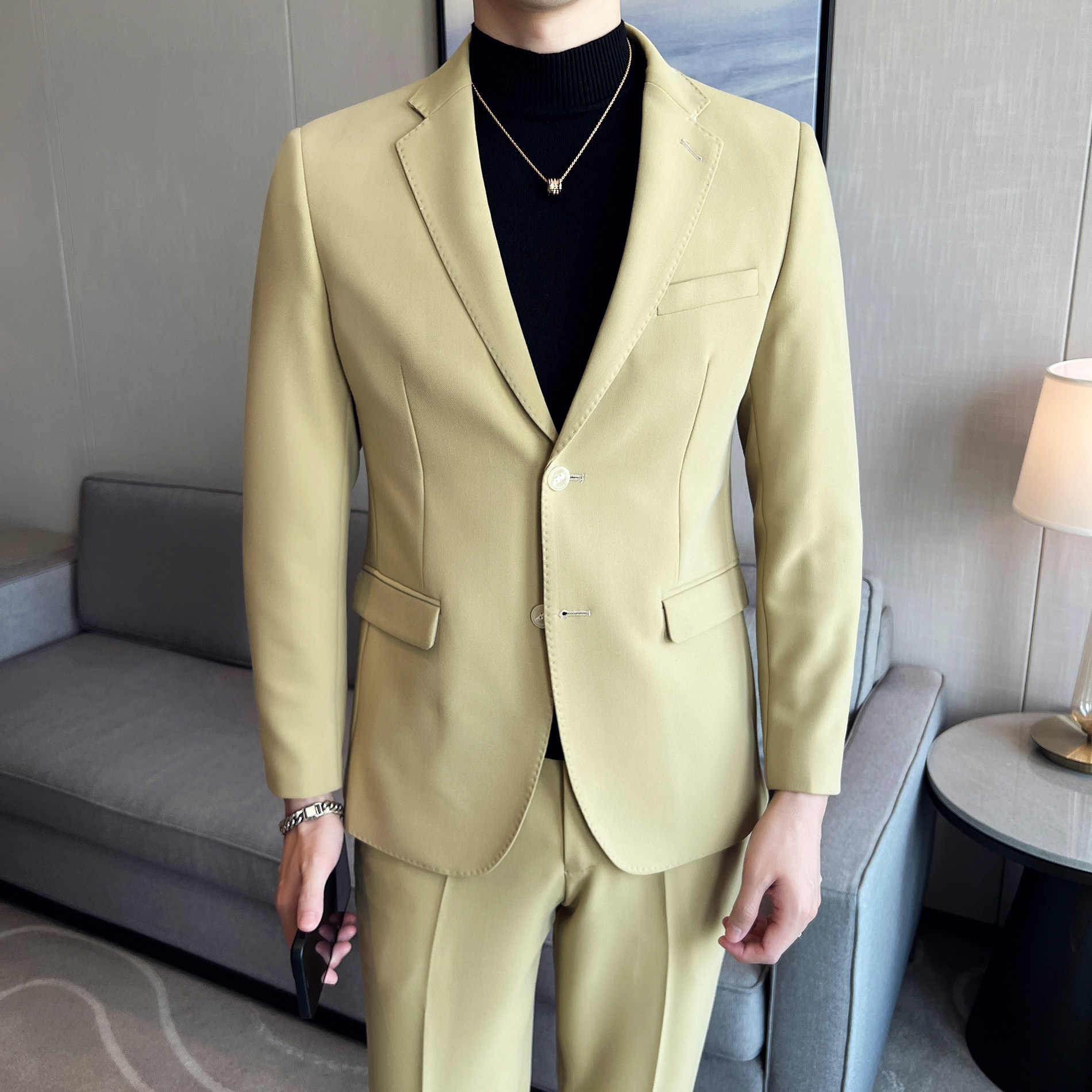 男士双扣西服套装三色弹力面料西服新郎西服套装LJT902/P240,男装西服套装,电商A428