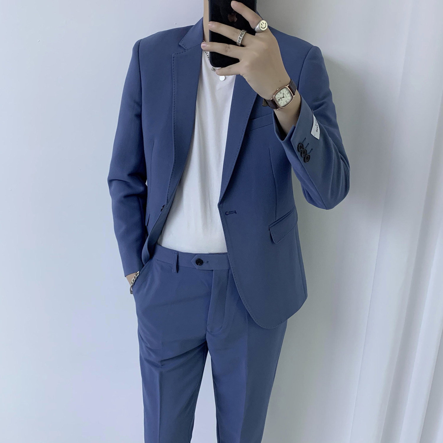 四个颜色时尚干净单扣修身西装二件套西服XZ605/P230,男装西服套装,电商A428