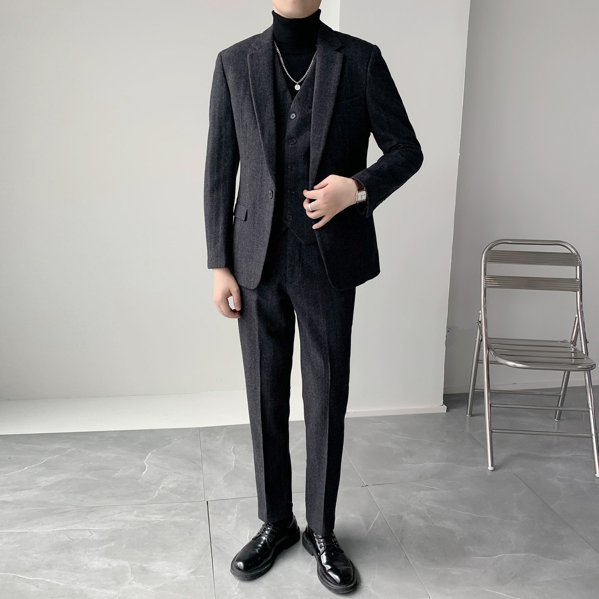 加厚御寒西装套装柔软羊毛格子呢料两扣西服套装XZ316/P330,男装西服套装,电商A428