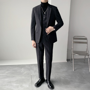加厚御寒西装套装柔软羊毛格子 呢料两扣西服套装 XZ316/P330图片