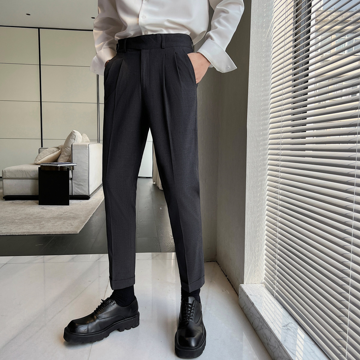 百搭纯色面料男士直筒修身挺刮立体裁剪西裤九分裤XK001/P85，男装西裤，电商A428