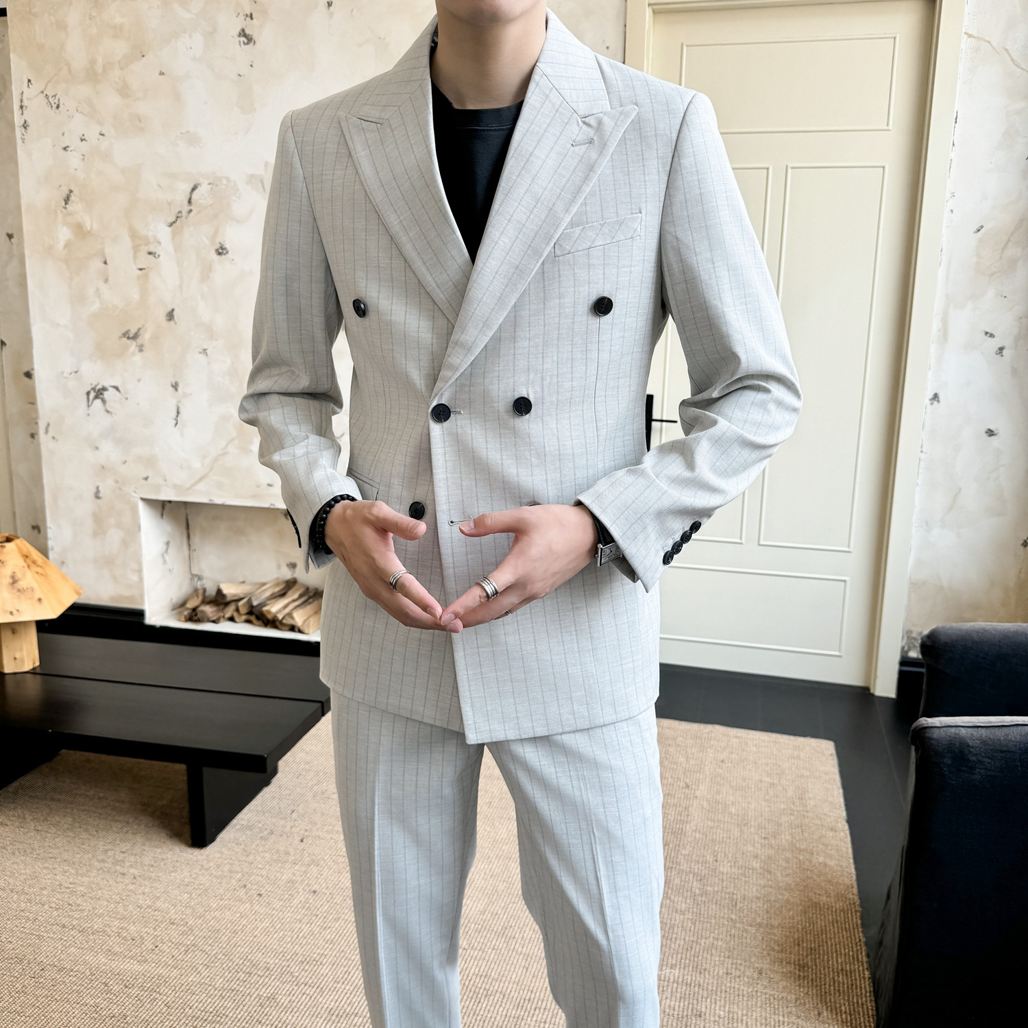 礼服套装晚宴套装男士修身双排扣装套装两色选择LJT1904/P240,男装休闲套装,电商A428
