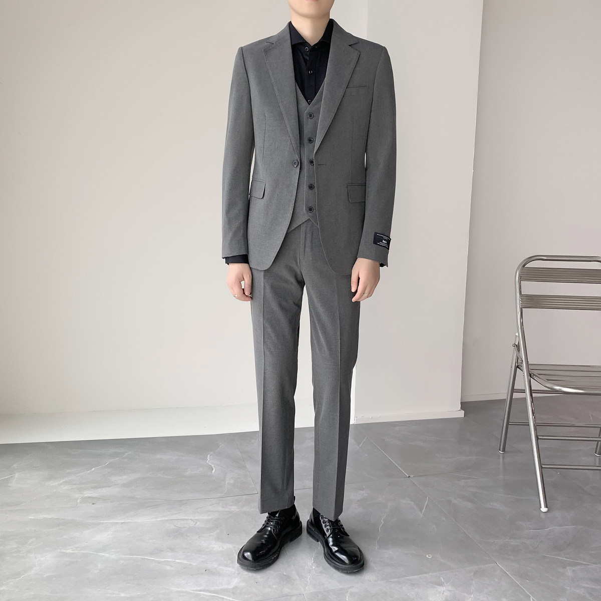 高品质男士单扣绅士灰西服修身弹力面料套装上班服XZ824/P280,男装西服,电商A428