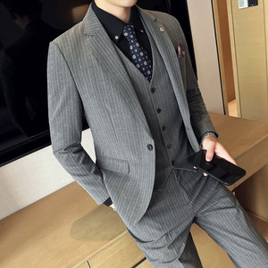男士结婚单扣西服套装 竖条纹面料西服  新郎西服SJT003/P310图片