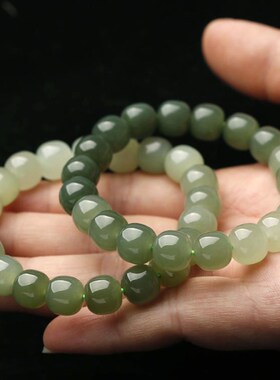 晴水料和田玉手链渐变色男女款老型珠单圈手链DIY款手串饰品大气