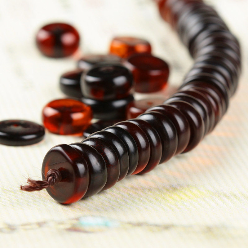 天然血珀隔片垫片108颗琥珀佛珠手串配饰散珠多宝手链配件diy材料