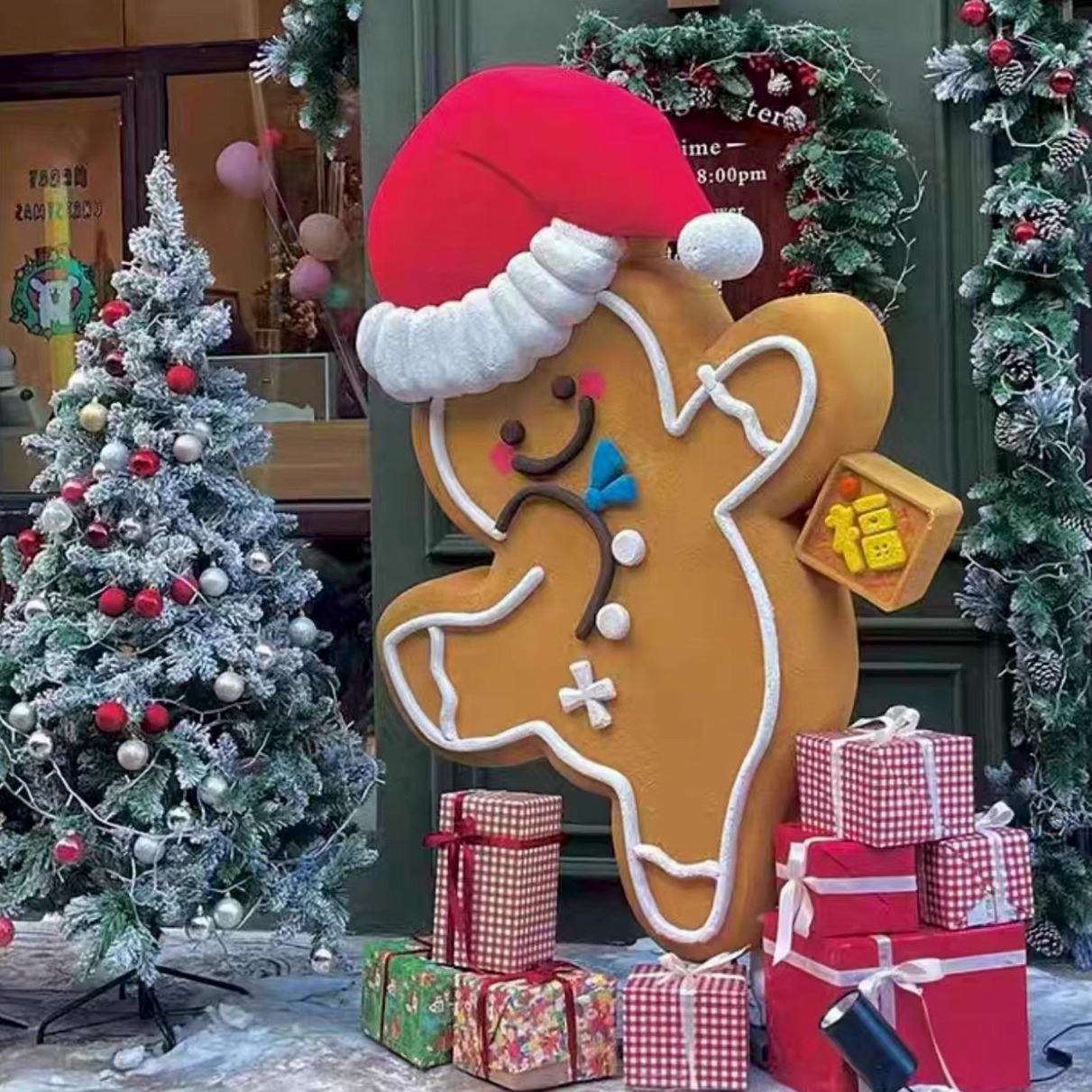 圣诞节咖啡厅装饰橱窗网红姜饼人泡沫雕塑房屋面包店场景布置摆件