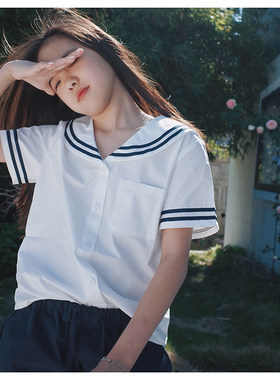 WAAH全棉少女春夏海军衬衫