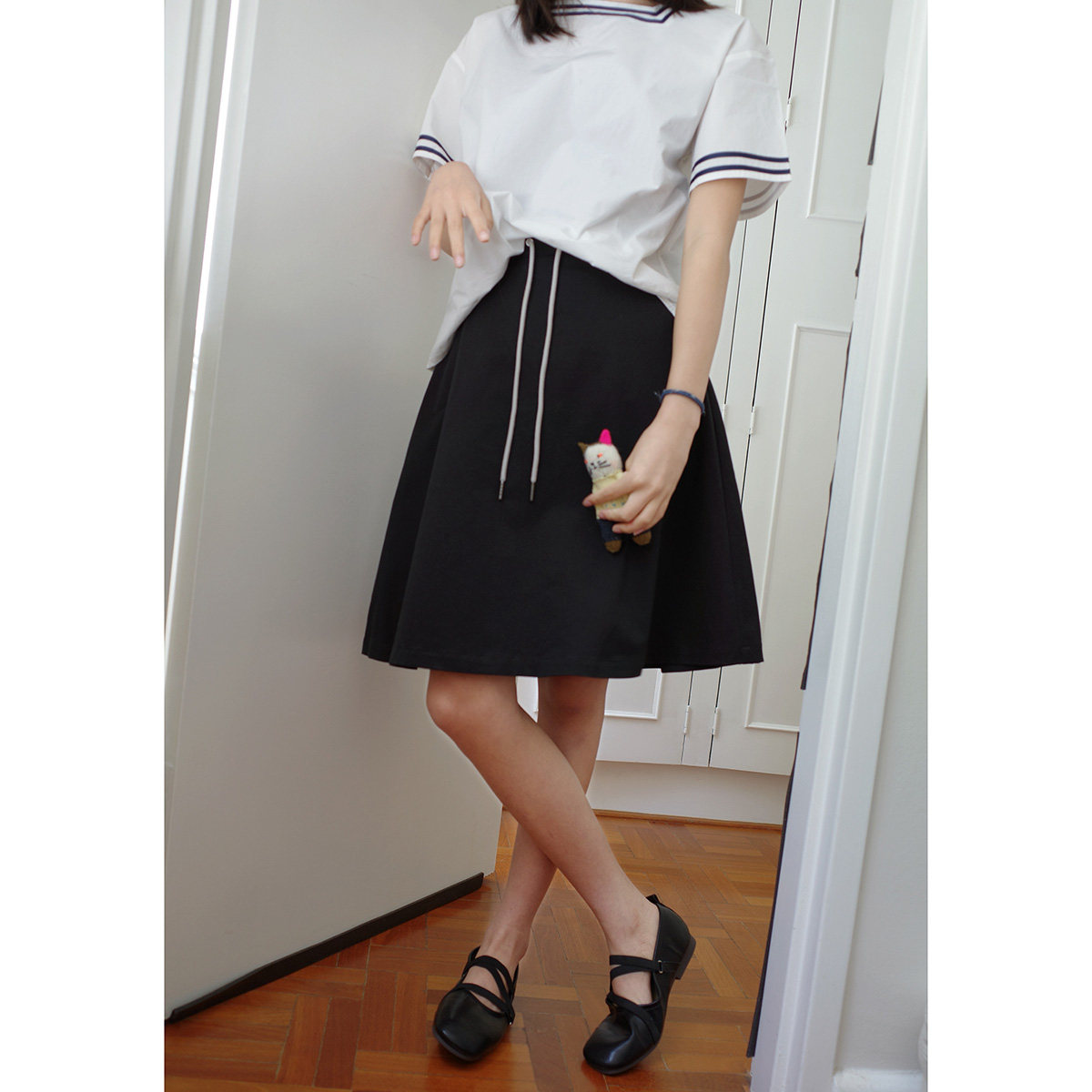 WAAH春夏原创设计女中大童小个子学院休闲运动中长纯色淑女半身裙