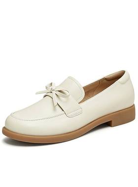 百思图24秋商场新款英伦风超软羊皮乐福鞋一脚蹬小皮鞋女UKX02CA4