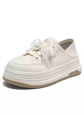 百丽蝴蝶结厚底休闲板鞋女鞋2025春新款两穿小白鞋D7W1  D7W1DAM5