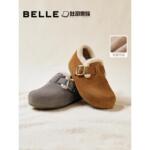 百丽全麦吐司勃肯鞋加绒毛毛棉鞋女鞋子2025冬新款雪地靴E6V1DDM5