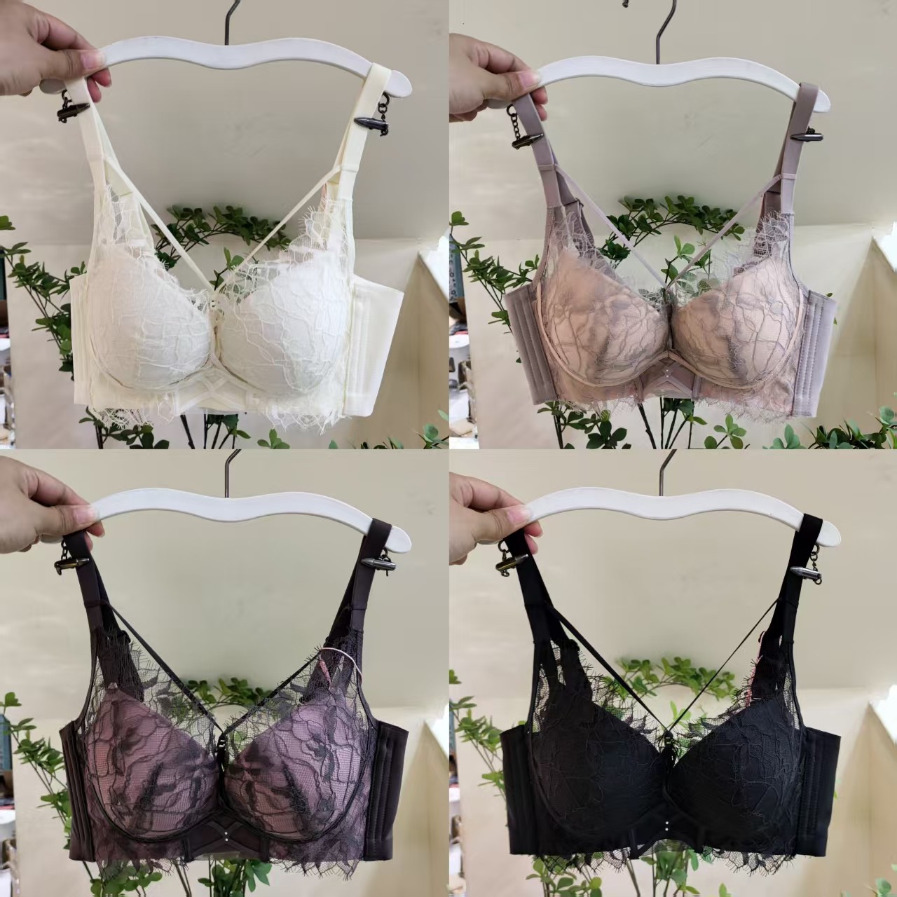 新款撞色睫毛蕾丝美胸带内衣女小胸聚拢中厚AB杯无钢圈文胸罩3338