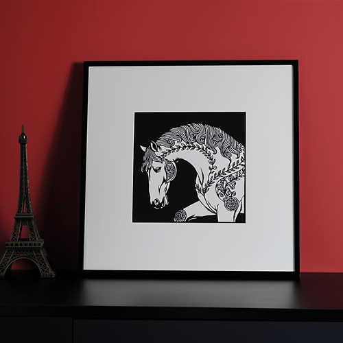 马年剪纸手工装饰画桌摆挂墙现代简约风家居送礼黑白画高级艺术感