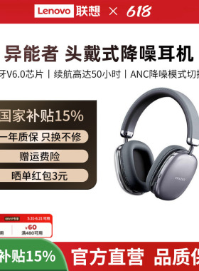 联想生态品牌异能者蓝牙耳机无线头戴式耳麦ANC主动降噪高清音质*