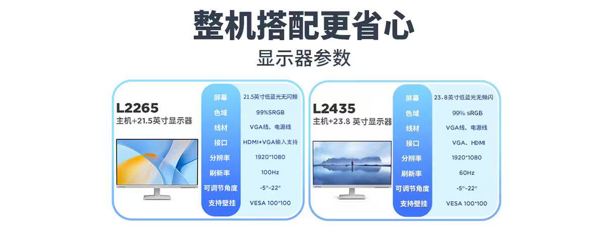 【搭配天逸510】联想21.5英寸/23.8英寸IPS显示器 家用办公显示器