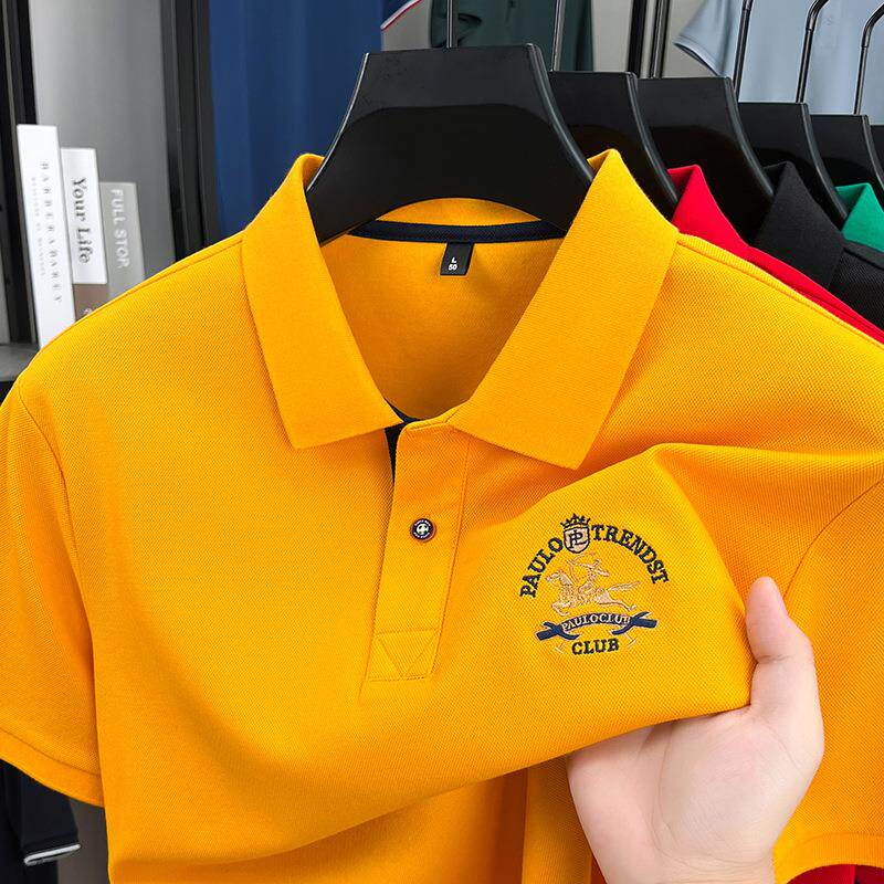 保罗正品高端黄色POLO衫男士短袖t恤2025新款夏季商务半袖体恤男