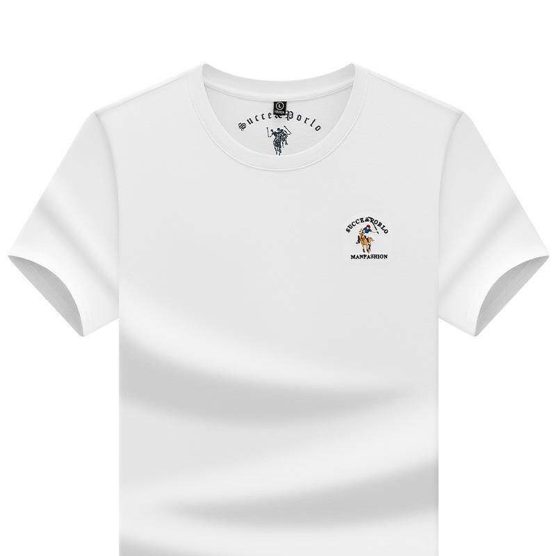 保罗正品纯棉夏季款保罗圆领短袖t恤男刺绣透气休闲宽松秀气纯色