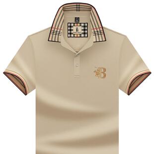 保罗大牌男装夏季男式体恤翻领爸爸衣服宽松休闲冰丝polo衫男