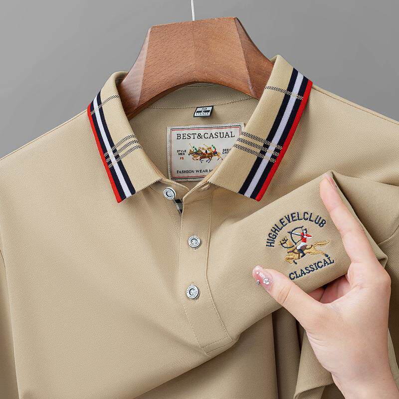 保罗正品保罗马标刺绣t恤男短袖丝光棉polo衫夏季速干凉感格子领