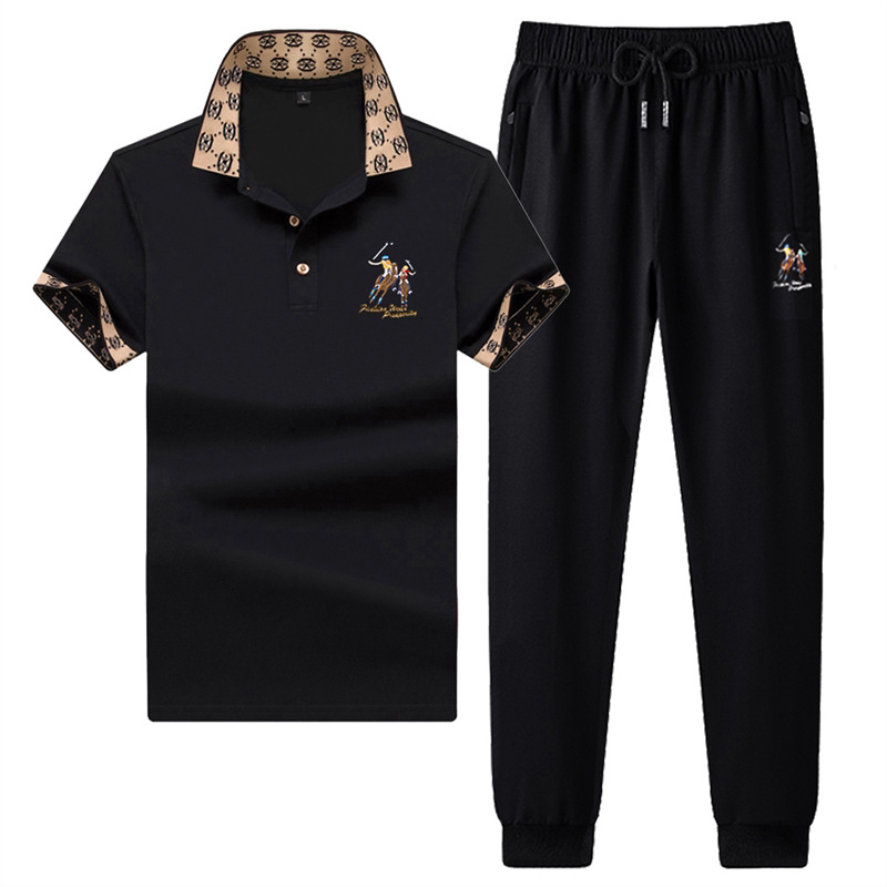 名牌保罗男士运动套装夏季新款纯棉男装运动服休闲衫高级短袖t恤