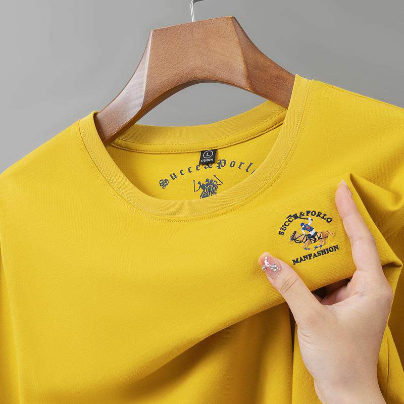 保罗正品纯棉保罗大牌夏季圆领短袖男士t恤衫青年宽松休闲纯色t恤