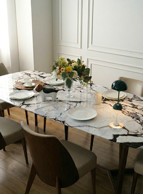STUDIO FH/Megan餐桌/现代轻奢/简约大气/天然大理石/实木