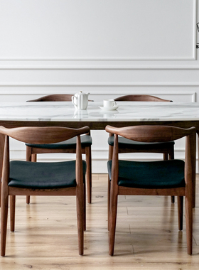 StudioFH/Curve 餐桌/胡桃木实木/大理石/现代简约/多人餐厅