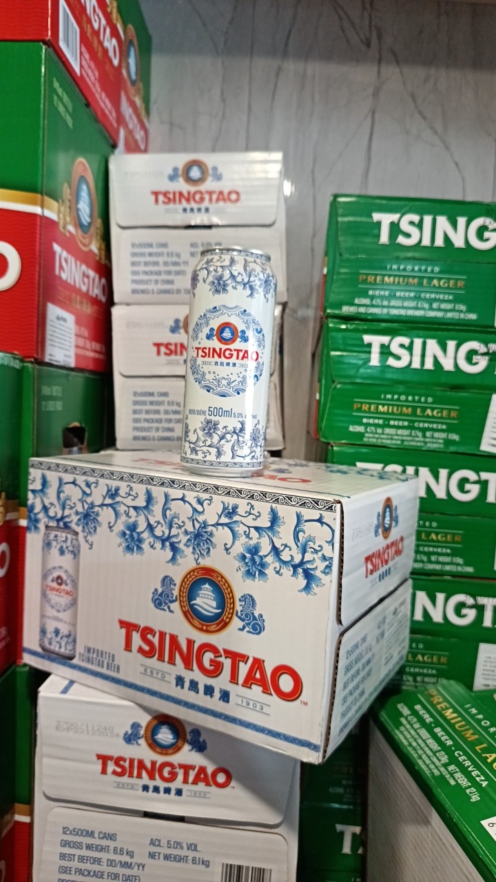 青岛啤酒出口双狮青花瓷500ml*12听高浓5度大罐高端正宗一厂