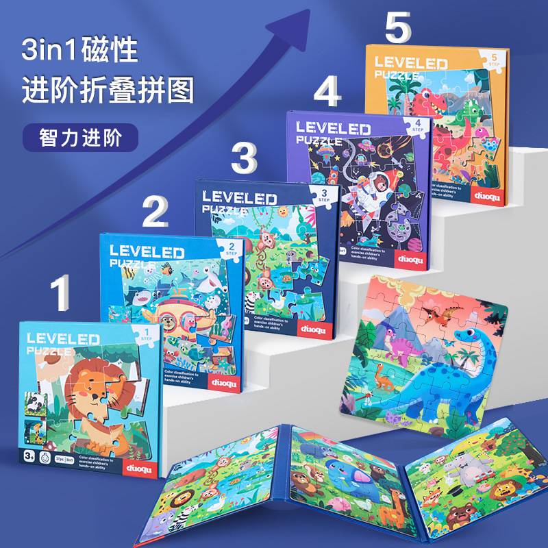 儿童益智磁性拼图书宝宝启蒙进阶教育故事三合一阶段式拼图