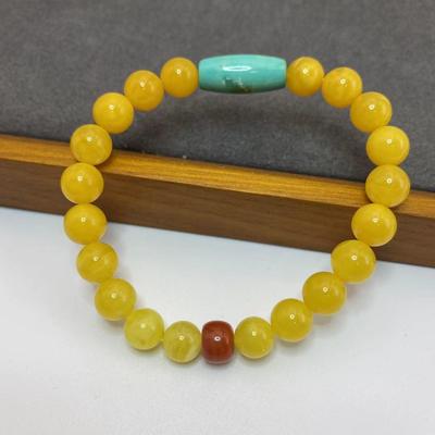 原创单圈天然蜜蜡手串复古保真琥珀手链绿松石南红 男女款有证书