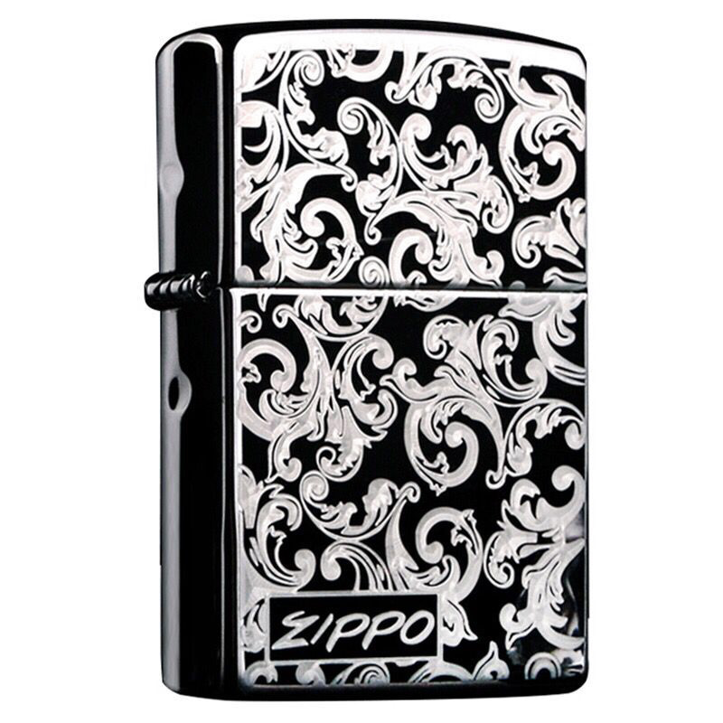 zippo打火机zippo正版 美国原装黑冰唐草富贵花蓝冰zppo刻字