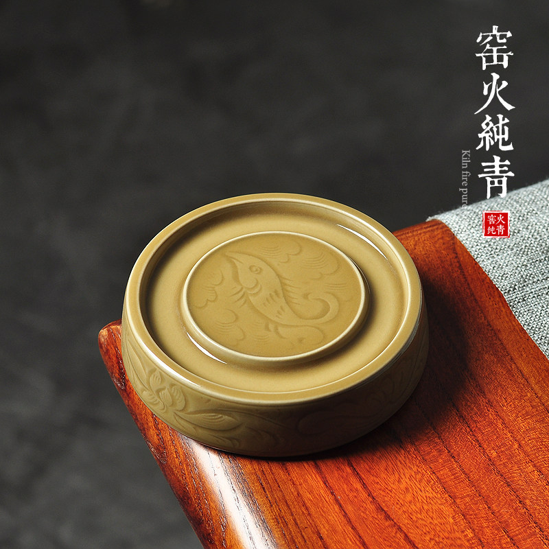 青瓷手工杯垫高端文房镇纸圆盖置