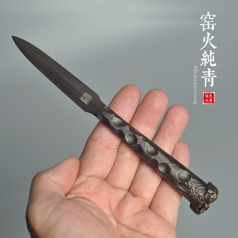 江龙茶刀手工锻打普洱茶刀百炼花纹钢撬茶工具开茶器非大马士革钢