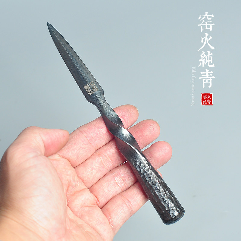 吴勇辉手工锻打非大马士革钢茶刀茶针茶锥茶道零配普洱茶刀开茶用