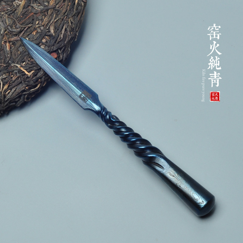 龙泉江龙茶刀手工撬茶饼开茶器百炼花纹钢锻打茶剑黑砖茶专用工具