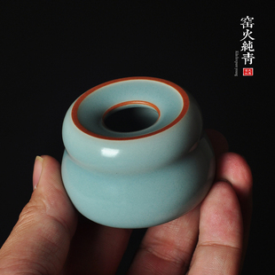 青瓷手工葫芦盖置 翁志鹏陶瓷茶壶盖碗盖托垫 天青釉功夫茶道配件