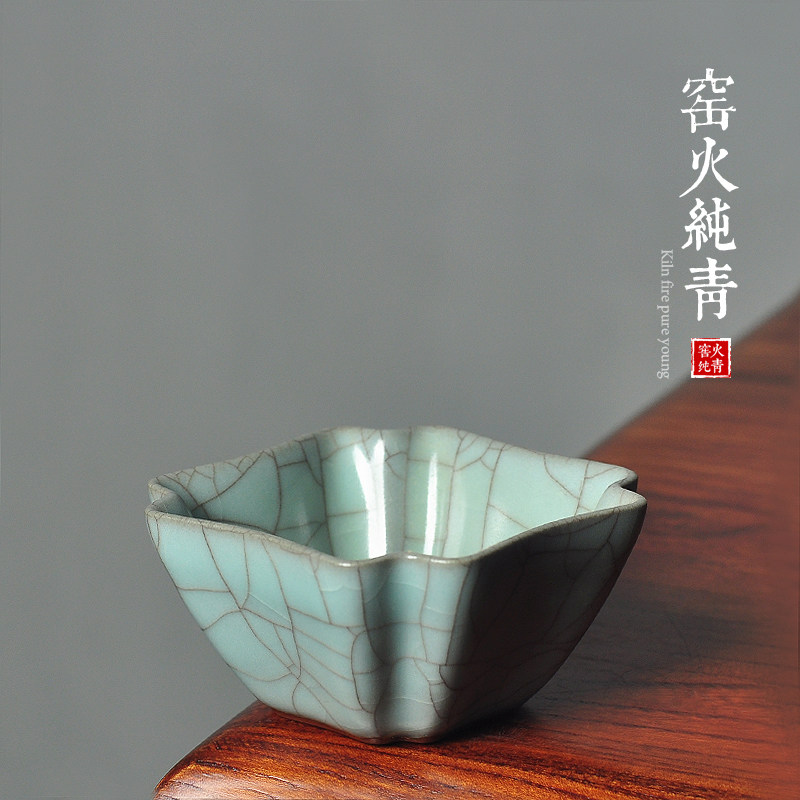 哥窑品茗主人杯官窑四方倭方口杯