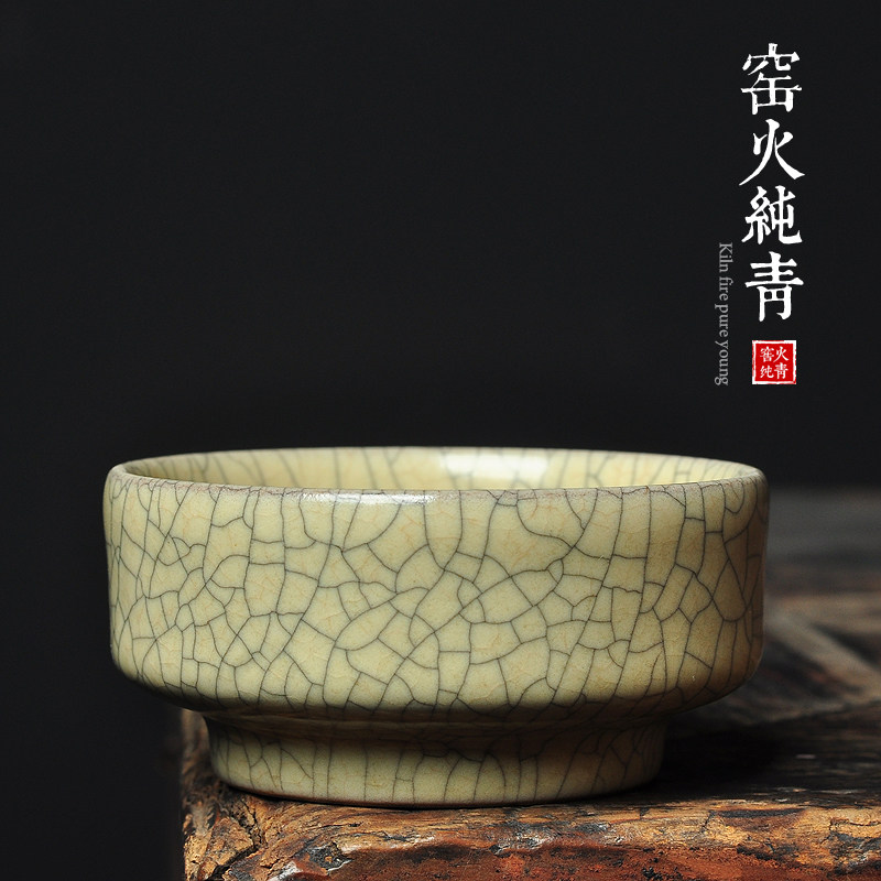 龙泉仿古传世哥窑品茗杯吴建手工主人杯茶杯青瓷墨纹茶盏功夫茶杯
