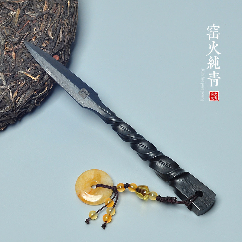 普洱茶刀江龙手工锻打撬茶刀黑砖茶针茶锥茶道另配非大马士革茶刀