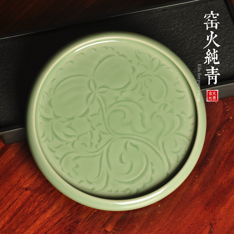紫砂壶托盘半刀泥刻花陶瓷茶壶垫