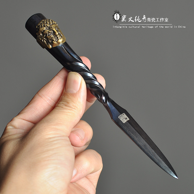 龙泉江龙手工茶刀百炼花纹钢普洱茶刀茶针撬切茶饼开茶砖撬茶工具