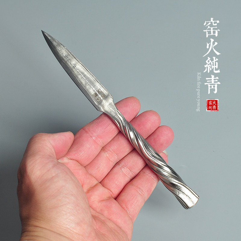 大马士革茶刀 手工折叠锻打普洱茶刀黑茶饼撬茶工具起茶器不生锈