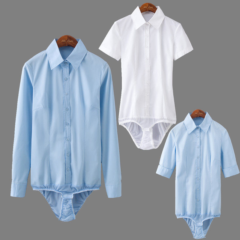 2025短袖职业工装款弹力中袖职业装白领女士面试连体衬衫衬衣连裤