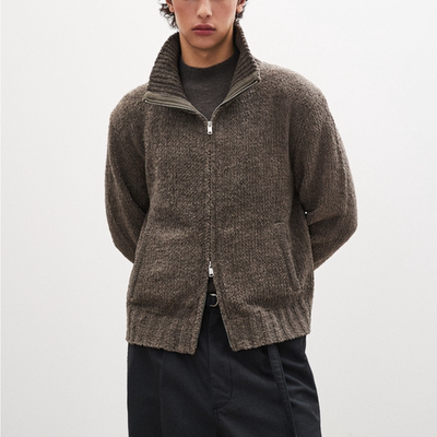 atagawa复古老钱风立领拉链开衫男女宽松针织外套美式