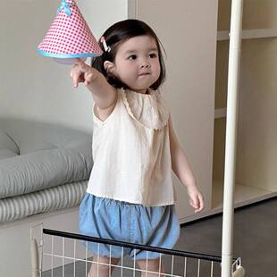 儿童夏季衣服薄款2026夏装韩版童装女童花边娃娃衫牛仔包屁裤套装