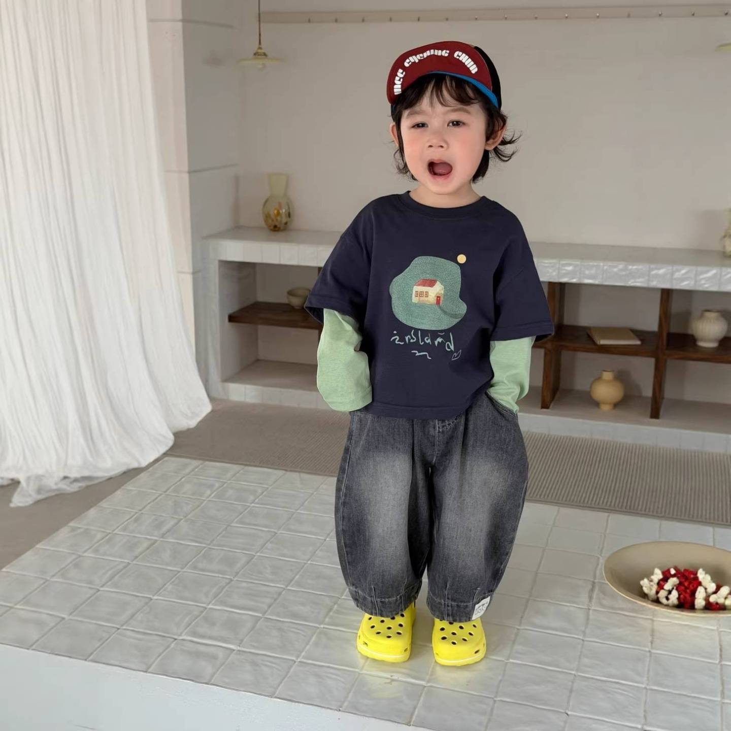 儿童衣服韩版秋装宝宝秋装韩版童装男童假两件T恤牛仔裤套装